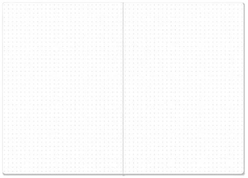 Stock image of the interior of a blank bullet journal, which is composed of small equidistant dots on white paper.