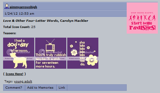 Screenshot of a LiveJournal post by aimmyarrowshigh in the book-icons community.