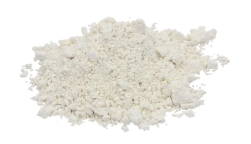 Screen capture of TKB Trading's "Micronized Pearl Powder", showing a small pile of loose white powder that clumps very slightly against a white background.